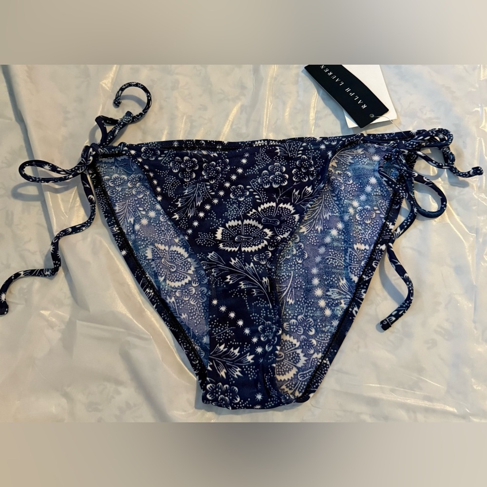 Women’s Small Ralph Lauren Indigo Swim Bikini Bottom With Side Ties NWT